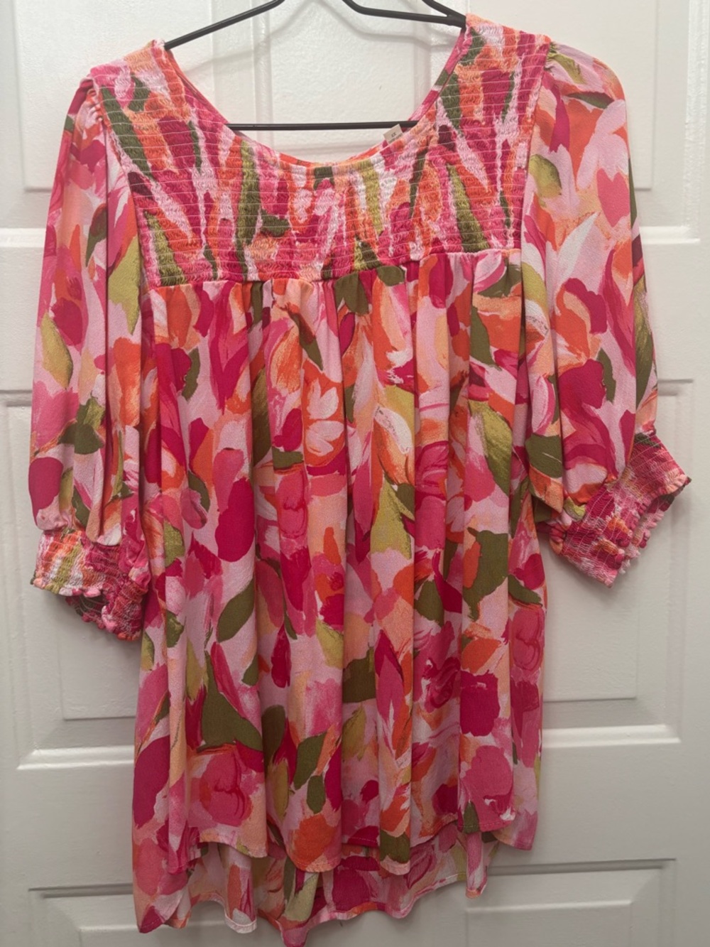 Terra & Sky Pink Multi Floral Smocked Yoke Tunic